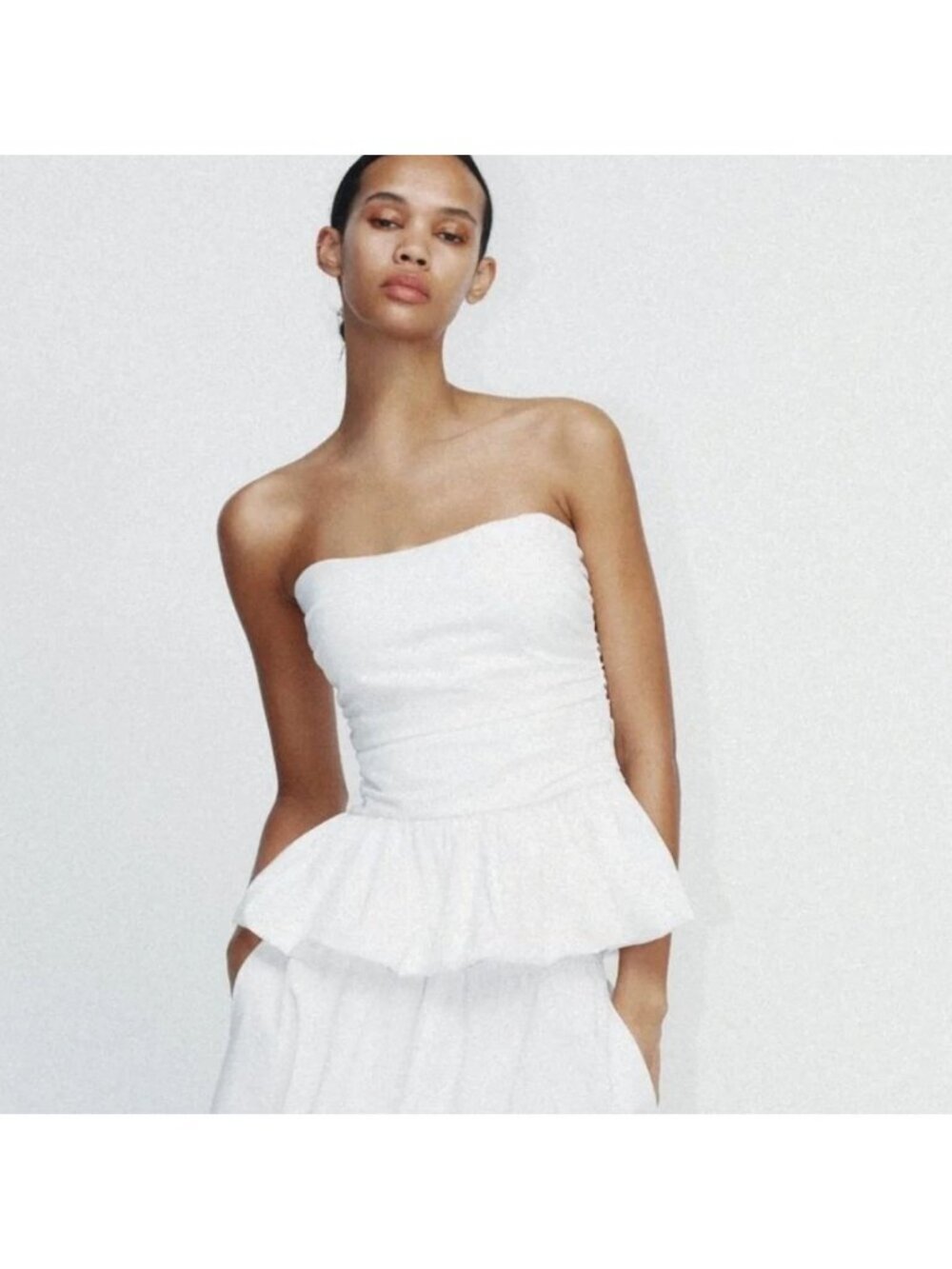 Zara Voluminous Strapless Bubble Tank Size M White